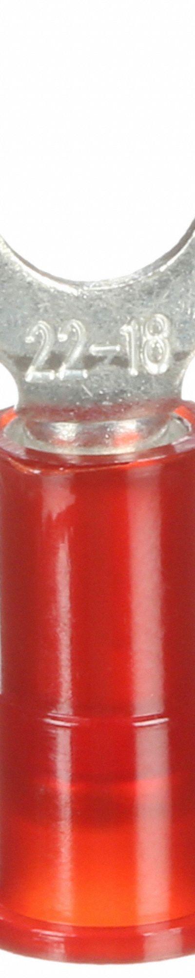 3M Fork Terminals: Red, Nylon, #10 Stud Size, 22 AWG – 18 AWG Wire Range - Insulated Fork Terminals