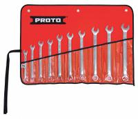 PROTO Combination Wrench Set: Alloy Steel, Chrome, 10 Tools, 10 mm to 19 mm Range of Head Sizes (MPN J1200MHASDT500). Key specifications — attr309520: Chrome; attr309519: Alloy Steel; attr324929: PROTO; attr309512: Canvas Pouch; attr309522: No; attr309533: Yes.
