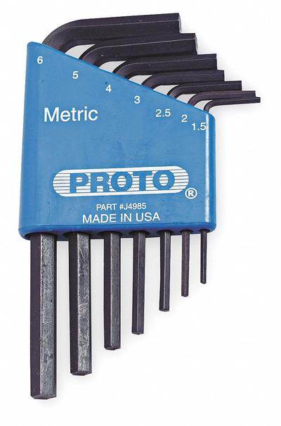 PROTO Hex Key Set: 6 - 10 Pieces, L, Metric, Std End, Short, 7 Pieces, Holder - L-Shaped Hex Key Sets