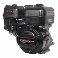 CRX Engine: Series CRX, 19.9 ft-lb Gross Torque, 12 hp Horsepower, Horizontal, 1 in, Recoil, Muffler (MPN CRX420). Key specifications — Muffler: Yes; Start Type: Recoil; Shaft Diameter: 1 in; Shaft Configuration: Tapped 7/16 -20 UNF-2B; Manufacturer Part Number: CRX420.