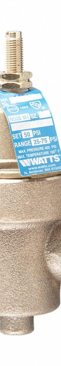 WATTS Water Pressure Reducing Valve: NPT x NPT, 1/2 in Pipe Size, Copper Silicon Alloy, NPT x NPT (MPN 1/2 LF N55BUM1). Key specifications — Brand: WATTS; Low-Lead Compliance: Low-Lead Compliant.