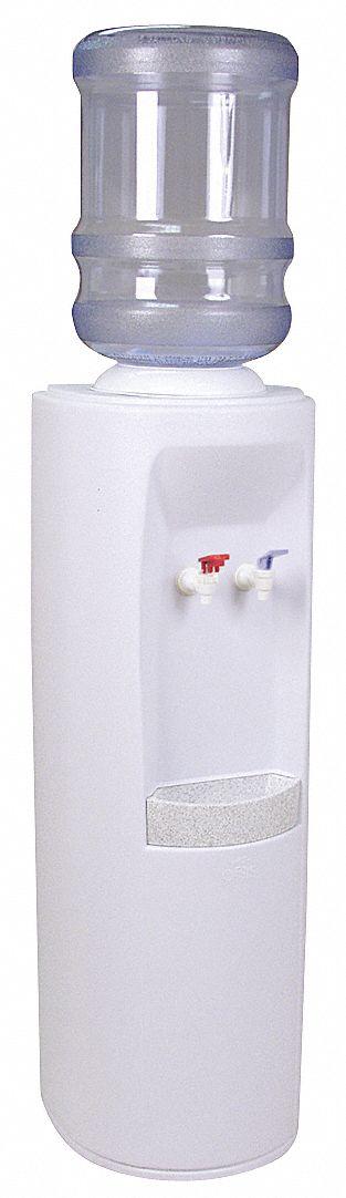 OASIS Bottled Water Dispenser: Freestanding, Top Loading, Cold/Hot, White, Plastic - Freestanding Bottled Water Dispensers