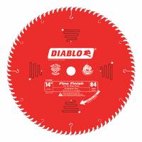 DIABLO Circular Saw Blade: 14 in Blade Dia., 84 Teeth, 0.12 in Cut Wd, 1 in Arbor Size, Finishing (MPN D1484X). Key specifications — attr1116119: DIABLO; attr1145631: Plywood.
