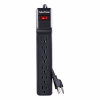 CYBER POWER Outlet Strip: 6 Outlets, 4 ft Cord Lg, 900 J Rated Energy, 15 A Current, UL 1449, Black (MPN CSB604). Key specifications — Brand: CYBER POWER; Mounting Style: Keyhole.