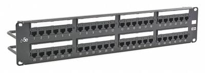 HUBBELL PREMISE WIRING Patch Panel: Flat, 2 Rack Units, 48 Ports, 5e, IDC, 4-Pr PoE (4PPOE) - Rack-Mount Punchdown RJ45 Patch Panels
