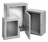HOFFMAN Enclosure: Fiberglass, 24 in x 24 in x 13 in, NEMA 12/13/4/4X, Solid Cover, Hinged (MPN UU606030). Key specifications — Brand: HOFFMAN; Closure Method: 1/4-Turn Latch; Enclosure Material: Fiberglass; Knockouts: Not Included.