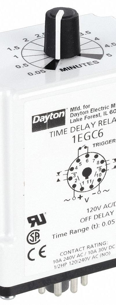 DAYTON Single Function Time Delay Relay: Socket Mounted - Socket-Mounted Relays