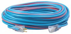 SOUTHWIRE Extension Cord: Outdoor Use, 100 ft Lg, Outlet, 5-15P, 12/3, SJTW, Blue/Red, 15 A Current (MPN 2549SW0064). Key specifications — Brand: SOUTHWIRE; Temperature Rating: -40° to 140°F; NEMA Plug Configuration: 5-15P.