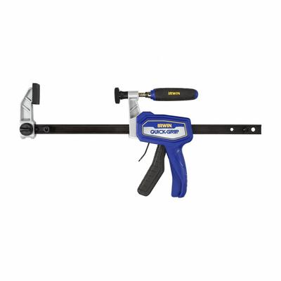IRWIN Bar Clamp: Flat, 12 in Max Jaw Opening, 7 3/4 in to 20 in, 2 1/2 in Throat Dp - Dual-Function Trigger Clamps & Spreaders