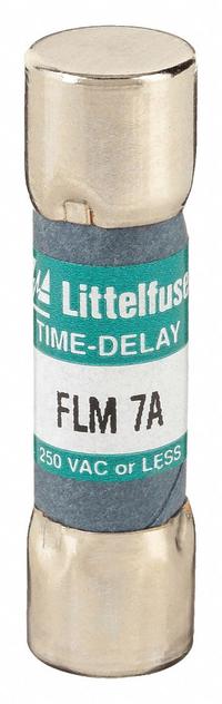 LITTELFUSE Fuse: FLM Series, Midget, Time-Delay, 7 A, 250 V AC, 13/32 in x 1 1/2 in, Non-Indicating (MPN FLM007). Key specifications — Series: FLM; Brand: LITTELFUSE.