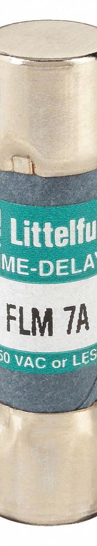 LITTELFUSE Fuse: FLM Series, Midget, Time-Delay, 7 A, 250 V AC, 13/32 in x 1 1/2 in, Non-Indicating (MPN FLM007). Key specifications — Series: FLM; Brand: LITTELFUSE.