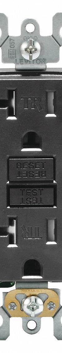 LEVITON GFI Receptacle: Decorator Duplex, 5-20, Black, GFCI, 125V AC, 20 A, 2 Pole / 3 Wire (MPN GFTR2-E)