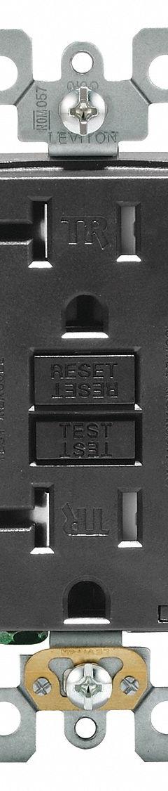 LEVITON GFI Receptacle: Decorator Duplex, 5-20, Black, GFCI, 125V AC, 20 A, 2 Pole / 3 Wire (MPN GFTR2-E)