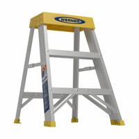 WERNER Step Stool: 2 Steps, 2 ft Overall Ht, 300 lb Load Cap, Aluminum, 2 ft Standing Ht (MPN 150B). Key specifications — Brand: WERNER; Color: Yellow.