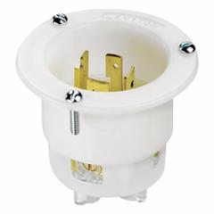 LEVITON Locking Inlet: Non-NEMA, White, 120/208V AC, 20 A, 4 Pole, 3 Blade (MPN 7408-C). Key specifications — Voltage Rating: 120/208V AC; Brand: LEVITON.