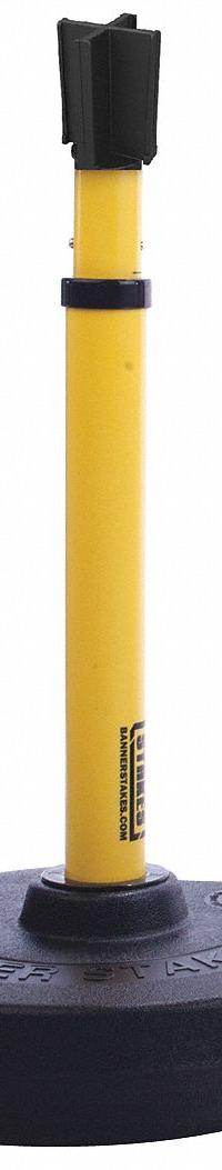 BANNER STAKES PLUS Barrier System Receiver Post: Round Flat, 16 in Post Ht, Yellow, Plastic, Flat (MPN PL4117). Key specifications — Brand: BANNER STAKES; Post Color: Yellow; Post Material: Plastic; Base Shape: Flat.