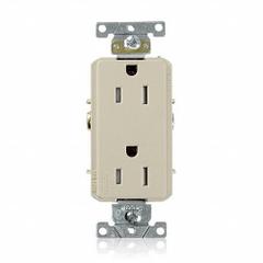 LEVITON Receptacle: Decorator Duplex, 5-15, Ivory, 125V AC, 15 A, 2 Pole / 3 Wire (MPN TDR15-I)