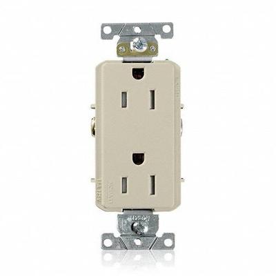 LEVITON Receptacle: Decorator Duplex, 5-15, Ivory, 125V AC, 15 A, 2 Pole / 3 Wire (MPN TDR15-I) - General Purpose Receptacles