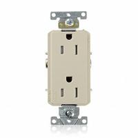 LEVITON Receptacle: Decorator Duplex, 5-15, Ivory, 125V AC, 15 A, 2 Pole / 3 Wire (MPN TDR15-I)