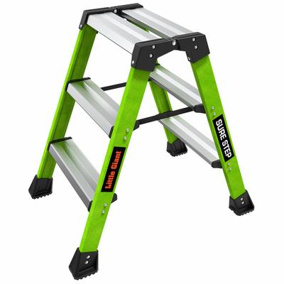 LITTLE GIANT Step Stool: 3 Steps, 2.4 ft Overall Ht, 375 lb Load Cap, Fiberglass - Dual-Side Access Folding Step Stools