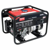 DAYTON Portable Generator: Conventional, Gasoline, 2,450 W Running, 4,550 W Starting, 120V AC, Honda (MPN GEN-3000-1GH0). Key specifications — CARB Compliant: No; Includes GFCI Outlets: Yes; Parallel Configuration Capable: No; Rated Voltage: 120V AC; Carbon Monoxide (CO) Shutdown: No; Generator Brand: Dayton.