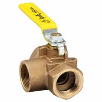 APOLLO Manual Three-Way Ball Valve: 1 1/4 in, Bronze, L Flow, FNPT x FNPT x FNPT, Std Port Ball Port (MPN 7060601). Key specifications — Brand: APOLLO; Handle: Lever.
