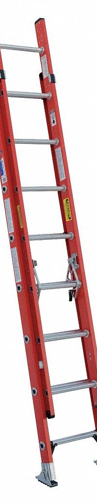 WERNER Extension Ladder: 16 ft Ladder Size, Fiberglass, 300 lb Load Capacity, 37 lb Wt, 2 Sections (MPN D6216-2). Key specifications — Color: Orange; Brand: WERNER; Included Features: Mar-Resistant End Caps; Removable Fly: Removable.