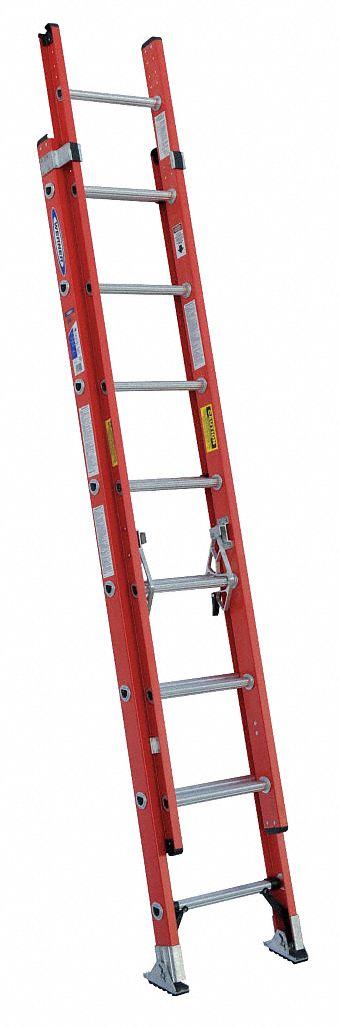 WERNER Extension Ladder: 16 ft Ladder Size, Fiberglass, 300 lb Load Capacity, 37 lb Wt - Non-Conductive Fiberglass Extension Ladders