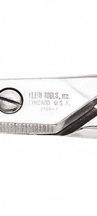 KLEIN TOOLS Electricians Scissors: Ambidextrous, 5 1/4 in Overall Lg, Serrated, Steel, Pointed (MPN 2100-7). Key specifications — attr308500: Steel; attr308502: Silver; attr308505: Ambidextrous; attr308522: Cable; attr324896: KLEIN TOOLS.