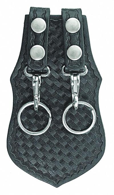 AIRTEK Key Holder: Black, Leather, Basket Weave, 5 in x 115 mm, Snap Closure - Key Holders & Pouches