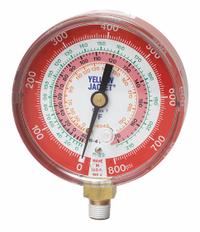 YELLOW JACKET High Side Gauge: High Side Gauge, 0 psi to 800 psi, Non-Liquid Filled, 3 1/8 in Dia (MPN 49137). Key specifications — Brand: YELLOW JACKET; Accuracy: ± 1%; Color: Red; For Refrigerant Type: R-404A.