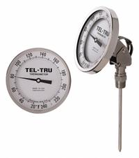 TEL-TRU Dial Thermometer: 50°F to 500°F, +/- 1% Accuracy, 4 in Stem Lg, Fahrenheit (MPN AA575R-0464). Key specifications — Temperature Units: Fahrenheit; Accuracy: +/- 1%; Brand: TEL-TRU.