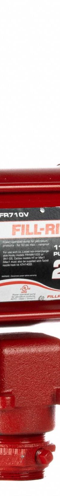 FILL-RITE Electric Drum Pump: 20 gpm Max. Flow Rate, 115 V AC, 1/3 hp HP, Pump Only, Cast Iron (MPN FR710VN). Key specifications — Brand: FILL-RITE; Rated Voltage: 115 V AC; Discharge Hose Size: Not Included; Nozzle Type: Not Included.