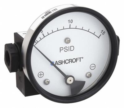ASHCROFT Differential Pressure Gauge: In-Line, 1/4 in NPT Female, 1130, 3 1/2 in Dial - Medium & High Operating Pressure Differential Gauges