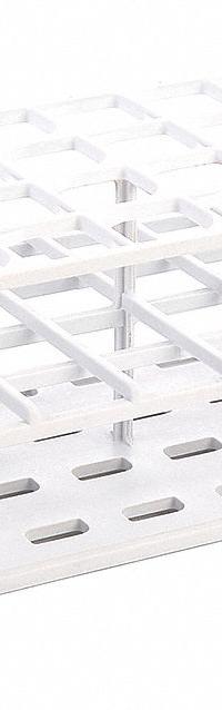 Tube Rack: 3 5/8 in Overall Wd, 12 in Overall Ht, 4 3/4 in Overall Lg, POM, White, (40) Wells (MPN HS27514A). Key specifications — Material: POM; Mounting Location: Benchtop; Color: White; Product Type: Test Tube Rack; Total Holding Capacity: (40) Wells; Brand: HEATHROW SCIENTIFIC.