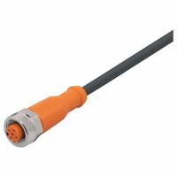 Single-Ended Cordset: M12 Female Straight X Bare Wire, 5 Pins, Black, PUR, 10 m Cable Lg (MPN EVC072). Key specifications — Cable Jacket Color: Black; End 1 Gender: Female; End 1 Mounting Orientation: Straight; End 2 Connection Type: Bare Wire; IP Rating: IP69K; Brand: IFM; Wire Size: 0.34 sq mm; Cable Jacket Material: PUR.
