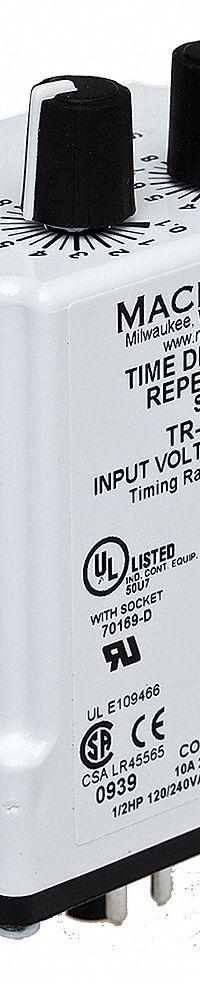 MACROMATIC Single Function Time Delay Relay: Socket Mounted, 24V AC/DC, 10 A, 8 Pins/Terminals (MPN TR-55128-10). Key specifications — Brand: MACROMATIC.