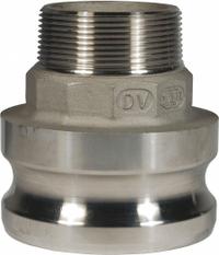 Cam and Groove Adapter: 3 in Coupling Size, 2 in -11-1/2 Thread Size, 3 11/16 in Overall Lg, MNPT (MPN 3020-F-SS). Key specifications — Thread Size: 2 in -11-1/2; Fitting Type: MNPT; Includes Locking Arm: No; Body Material: 316 Stainless Steel; Brand: DIXON VALVE & COUPLING.