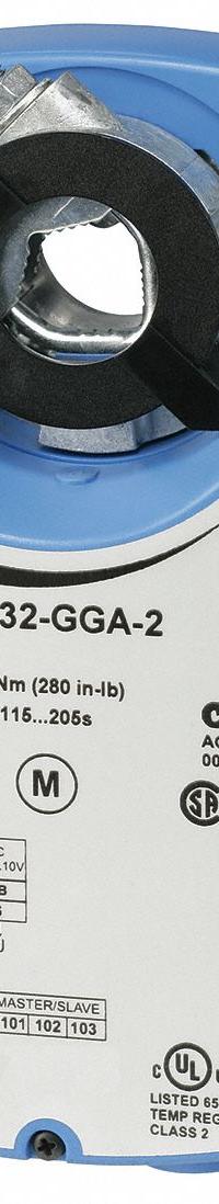 Actuator: Dampers/Valves, Floating Point/On/Off, Non-Spring Return, 280 in-lb, 24V AC/DC, Plug-In (MPN M9132-AGA-2). Key specifications — Manufacturer Part Number: M9132-AGA-2; Shaft Rotation: CW/CCW; Stroke Degree: 0 to 90°; Input Voltage: 24V AC/DC; Brand: JOHNSON CONTROLS; For Use With Building Automation Systems: Building Automation System Compatible; Electrical Connection Type: Plug-In; Auxiliary Switch Included: No.
