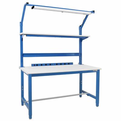 BENCHPRO Workbenches: Adj Ht, Laminate, 72 in x 30 in, 6,600 lb Overall Load Capacity - Workstations with Power, Storage & Overhead Lighting