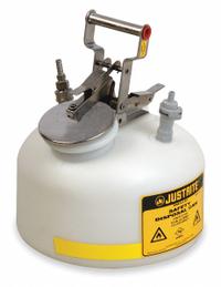 JUSTRITE HPLC Waste Can: 2 gal Can Capacity, Polypropylene/Stainless Steel Fitting Material (MPN BY12752). Key specifications — Seal Material: EDPM; Brand: JUSTRITE; Can Material: Polyethylene; Fitting Material: Polypropylene.