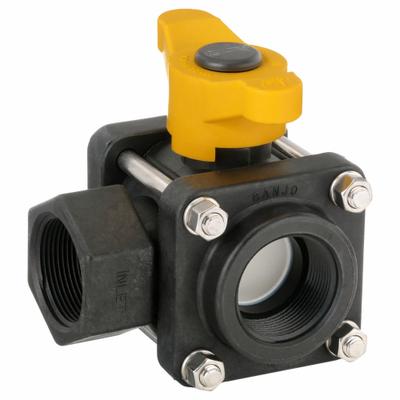BANJO Manual Three-Way Ball Valve: 1 1/2 in, Polypropylene, L Flow, FNPT x FNPT x FNPT - L-Port Polypropylene Ball Valves
