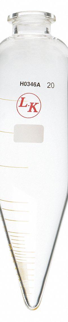 LK INDUSTRIES Centrifuge Tube: 100 mL, Centrifuge Tube, 18 mm Body Dia, 152.4 mm Overall Ht, Rubber (MPN S12D2). Key specifications — Graduated: Yes; Includes Closure: Yes; Body Color: Colorless; Brand: LK INDUSTRIES; Bottom Shape: Conical.