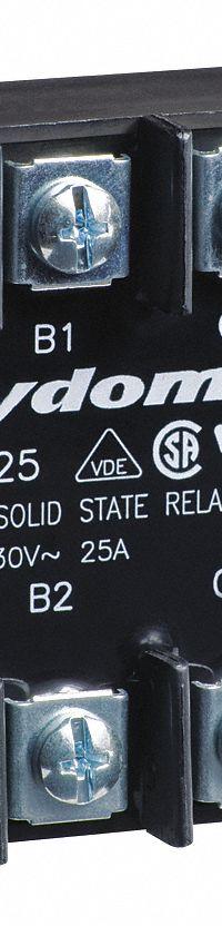 CRYDOM Solid State Relay: Surface Mounted, 50 A Max Output Current, SCR, AC Output (MPN A53TP50D-10). Key specifications — Brand: CRYDOM; Current Type: AC; Electrical Connection: Saddle Clamp; Screw; Finger Safe: Yes; Input Current: 10 mA; Maximum Output Current without Heat Sink: Not Recommended; Mounting Style: Panel.