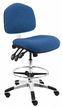 Ergonomic Chair: Fabric, Armless, Ht Range 21 in to 31 in, 19 in Seat Wd, 17 in Seat Dp, 5 Casters (MPN LAT-DFB-TLC-WW-BLUE). Key specifications — Foot Support: Yes; Back Tilt Backward: 80°; Back Tilt Forward: 105°; Base Material: Aluminum; Brand: BENCHPRO; Product Type: Ergonomic Chair; ESD-Safe: Not ESD Safe; Seat Tilt Backward: 10°.