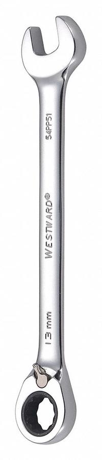WESTWARD Combination Wrench: Alloy Steel, Chrome, 13 mm Head Size, 7 in Overall Lg, Offset (MPN 54PP51). Key specifications — attr309600: 13 mm; attr309611: Chrome; attr309610: Alloy Steel; attr309604: Yes; attr309612: No; attr309613: No; attr309615: No; attr324932: WESTWARD.