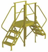 TRI-ARC Crossover Bridge: 3.3 ft Platform Ht, Steel, 1,000 lb Load Capacity, Serrated, 4 Steps (MPN 7CY78). Key specifications — Brand: TRI-ARC; Color: Yellow; Tread Type: Serrated.