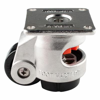 FOOT MASTER Plate Caster: Nylon Tread, 50 mm Wheel Dia, 82 mm Mounting Ht - Corrosion-Resistant Leveling Plate Casters