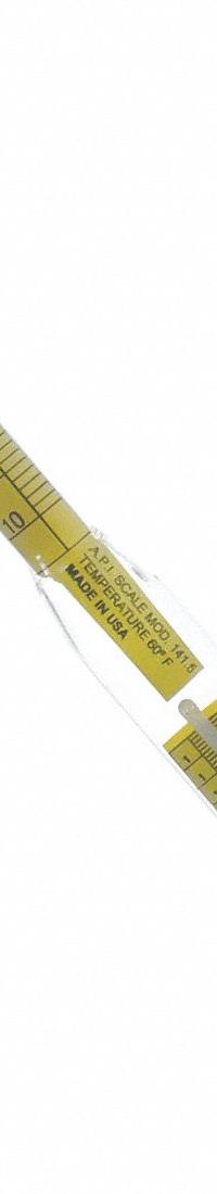 API Hydrometer: API Plain Form, -1/11, 0.2, 6 in Overall Ht (MPN GW2501). Key specifications — Range: -1/11; Scale Divisions: 0.2; Scale Type: API Plain Form.
