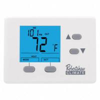 ROBERTSHAW Digital Wall Thermostat: Heat and Cool, Manual, B/G/O/O/B/R/W/Terminal Designations (MPN RS1110). Key specifications — Application: Heat and Cool; Stages: 1H/1C; Programming Capability: 5-2 Day; Shape: Square; Terminal Designations: O; Temperature Control Range: 40° to 90°F; Changeover Type: Manual; Brand: ROBERTSHAW.